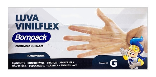 Imagem 2 de 2 de Luva Viniflex Descartável C/100 Unidades Bompack