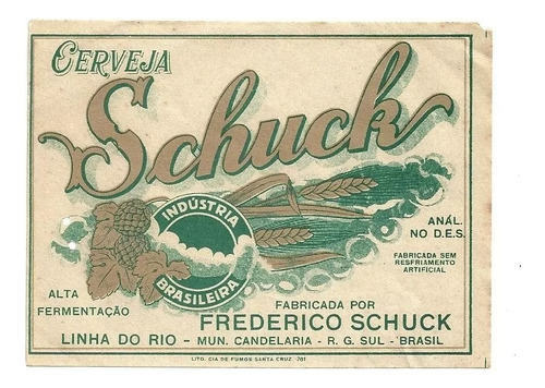 Rótulo Antigo Cerveja Schuck - Frederico Shuck - C50 (Usado)