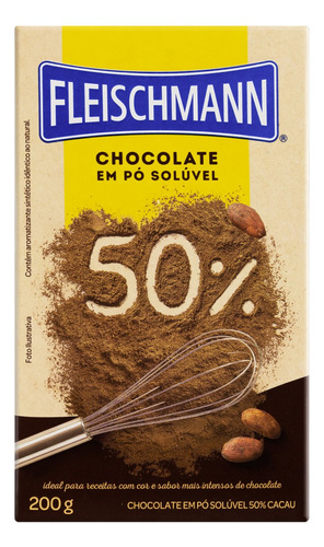 Chocolate Pó Solúvel 50% Cacau Fleischmann Caixa 200g