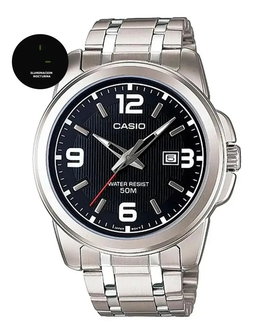 Reloj Hombre Casio Mtp-1314d Colores Surtidos/relojesymas Correa Plateado Bisel Plateado Fondo Negro