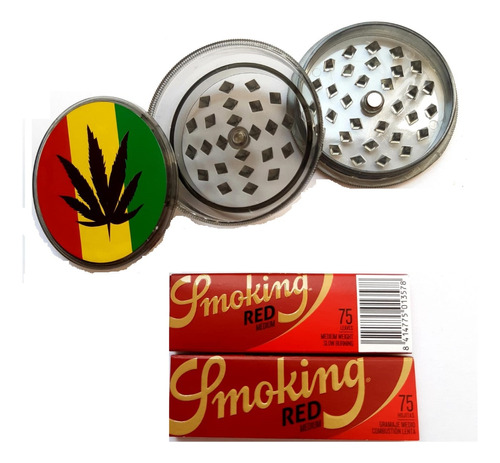 Combo Grinder Negro 3 Pcs + 2 Cajas Cueros Papers Smoking #9