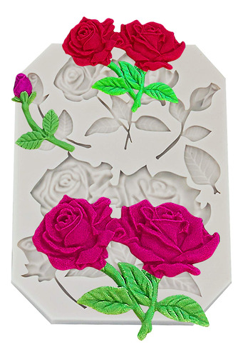 Molde De Fondant De Rosas, Flor De Rosa Con Hojas De Silicon