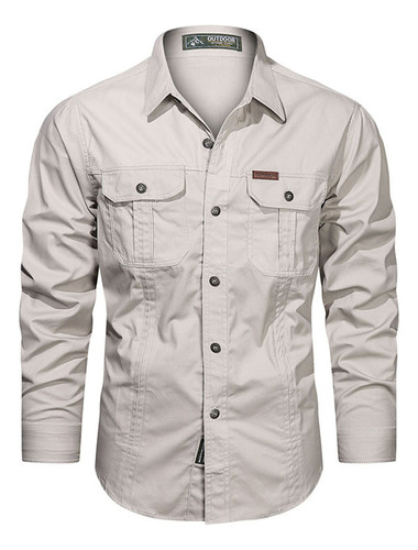 Camisa Militar Con Botones Para Hombre, Manga Larga, Talla G