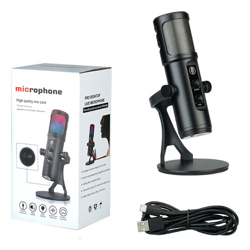 Micrófono Condensador Cardioide Usb Con Luces Rgb