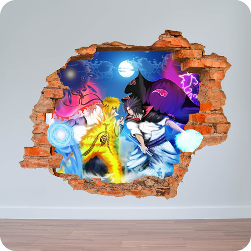 Vinilo Pared Rota 3d Serie Anime Naruto Vs Susuke 50x50