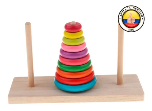 Torre De Hanoi  Madera X10 Discos, Juego Matemático, Iq