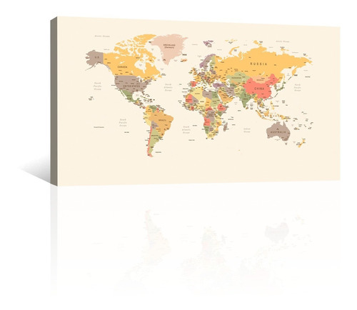 Cuadro Decorativo Canvas Mapas Del Mundo Retro Con Nombres