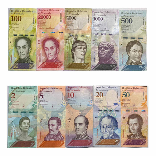 Colección De 10 Billetes Bolívares Nuevos Genuinos Escasos