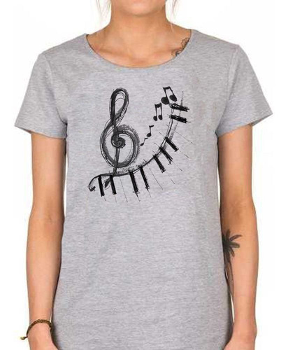 Remera De Mujer Piano Nota Musical Dibujos Canciones