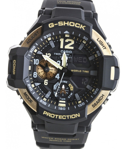 Casio G-shock Ga-1100-9g Master Of G Gravitymaster Brujula Color de la correa Negro Color del bisel Negro/Dorado Color del fondo Negro