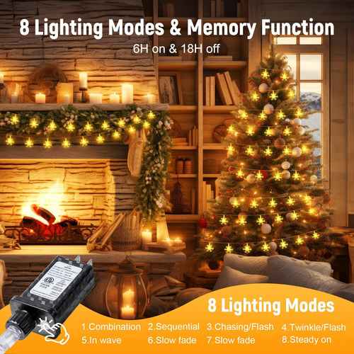2 Paquetes De Luces De Cuerda De Copos De Nieve De Navidad,