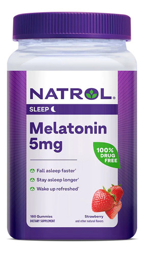 Melatonina Natrol 5 Mg | Tamaño Extra Grande | 180 Gomitas Sabor Bayas