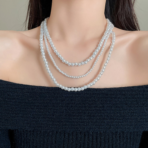 Collar De Perlas De Imitación De Tres Capas