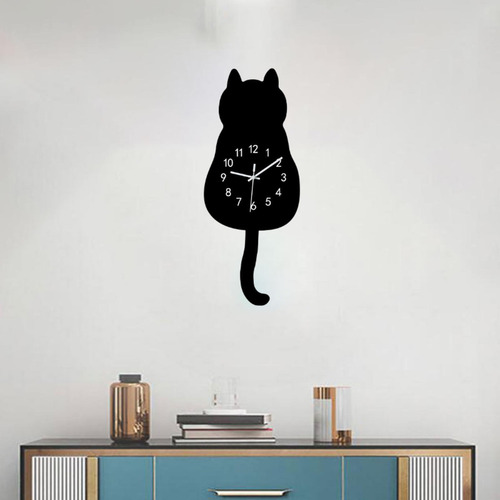 Cartoon Cat Wall Hanging Clock 175x435cm Decoración Negro
