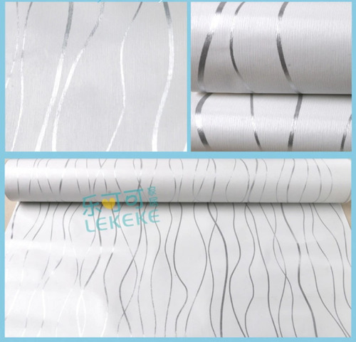 Imagen 4 de 9 de Papel Tapiz Adherible 10m X 45cm Rayas Plata Elegante Tp35