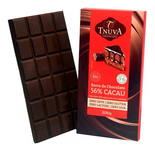 Barra Chocolate Meio Amargo 56% Cacau Sem GlĂșten Tnuva 200g