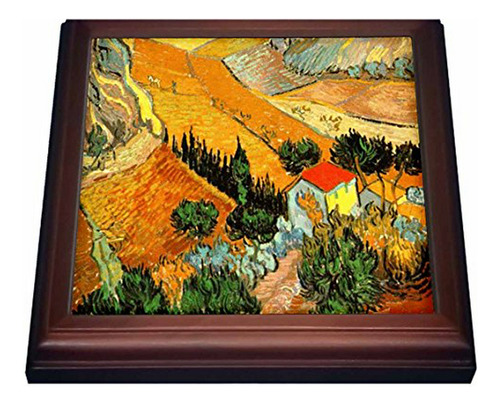 Posavasos Paisaje Van Gogh , 8x8 , Marrón.