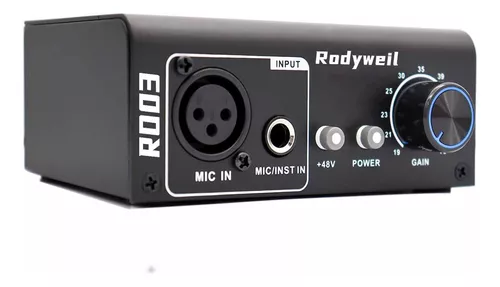  Rodyweil Micrófono Preamplificador Mic Gain Booster con 2  Entradas Max 75db Ganancia 48V Phantom Power XLR Salida para Micrófono  Dinámico y Condensador : Instrumentos Musicales