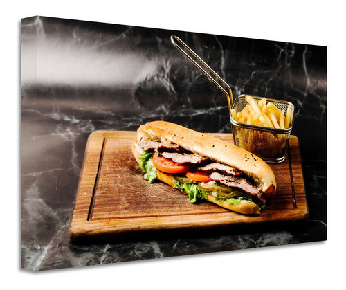 Cuadro Sándwich Torta Baguette Canvas Grueso 90x60 Sdh4