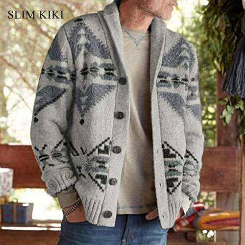 Camisa De Manga Larga Para Hombre, Tipo Chal, Tejida Con Cab