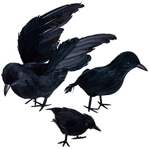 Tinsow 3 Pcs Cuervos Negros Halloween Prop Realistic 48ssm