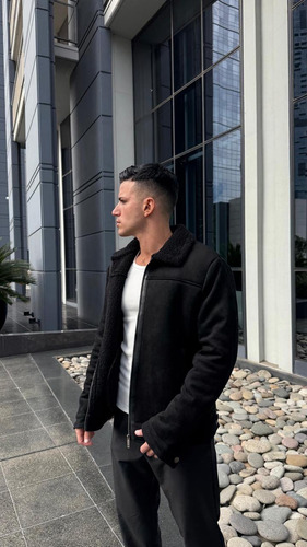 Campera De Cuero Mónaco Con Gamuza Y Corderito Adentro
