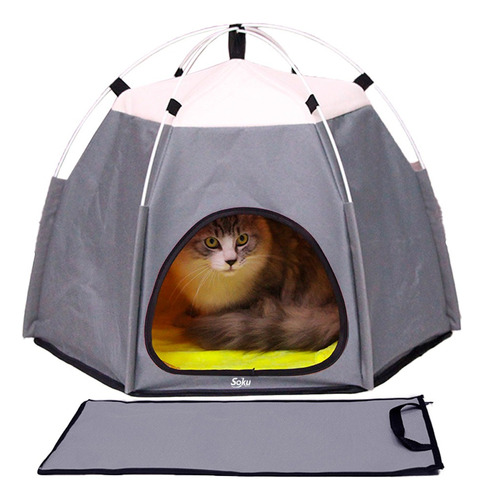 Soku Casa Perro Gato Mascota Carpa Interior Portable Estilo Color Gris