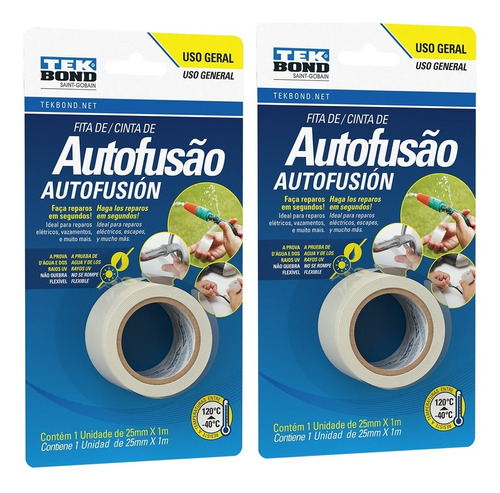 02 Fita Adesiva Auto Fusão Prova D'água 25mm X 1m Tek Bond