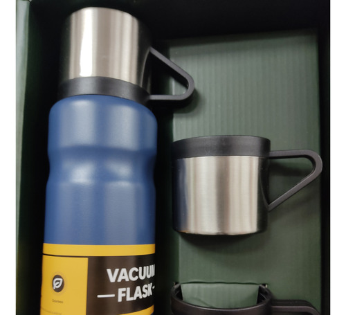 Kit De Camping Termo De Acero 680ml Y Tres Tazas Térmicas 