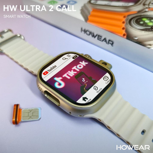 Relógio Smartwatch Celular De Pulso Hw Ultra 2 Call Câmera Cinza Preto