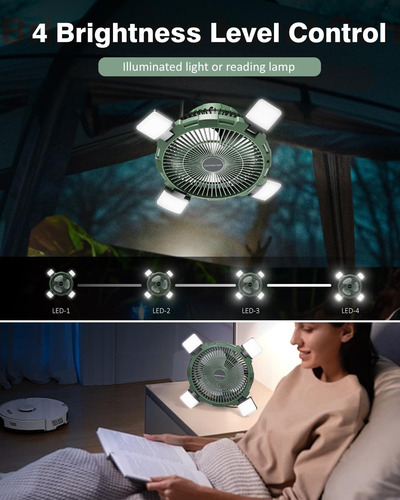 Ventilador De Camping Con Linterna Led Recargable De 8000 Ma