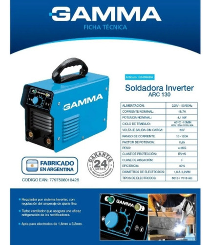 Soldadora Electrica Inverter Arc 130 G3469ara 220v Gamma
