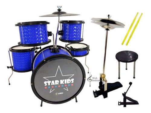 Bateria Infantil Luen Star Kids Azul Com Chimbal - Completa