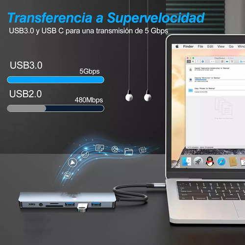 Mz Adaptador Usb C Hub Tipo C 8 Em 1 Mz, Multiporta, Usb 3.0
