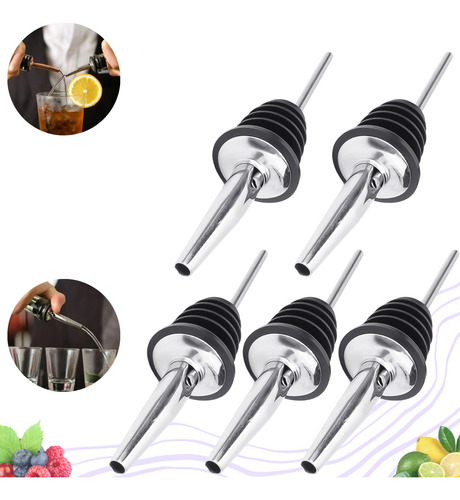 Kit 5 Bicos Dosador Inox Biqueira Bartender Garrafa Tequila