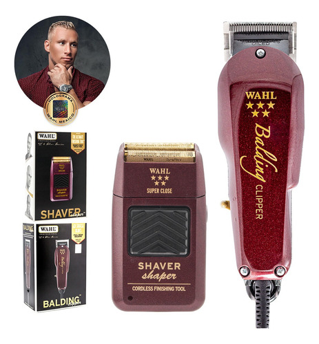 Combo Wahl Balding Y Shaver Cortadora Afeitadora Profesional Color Tinto