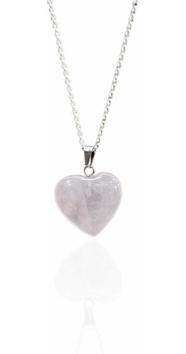 Colgante Corazón De Cuarzo Rosa + Cadena De Plata