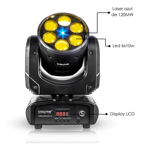 Imagen 3 de 8 de Case Con 2 Cabezas Roboticas Rgbw + Laser Azul - Steelpro