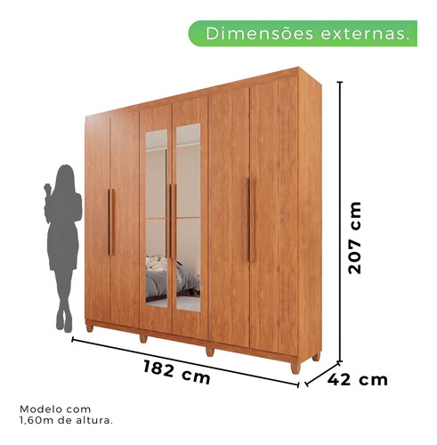 Guarda-roupa Casal 6 Portas 4 Gavetas Com Espelho Com Ahwt