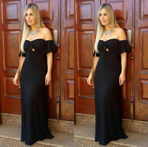 vestido longo com manga caida no ombro