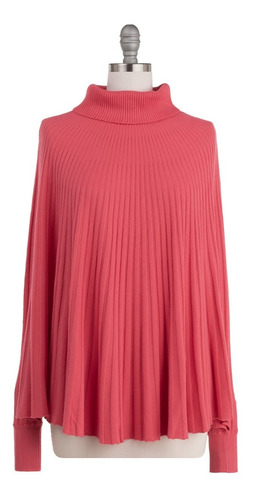 Imagen 3 de 8 de Poncho Capa Cuello Alto Plisado Mangas Boho Chic Stretch.