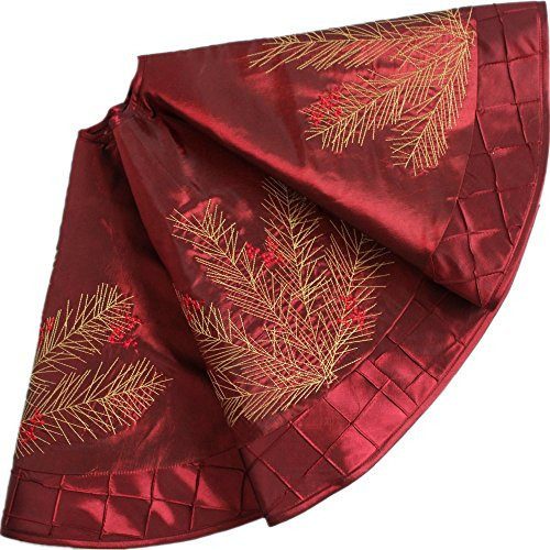 Falda Para Pino De Navidad Satin Rojo Bordado Dorado 127cm