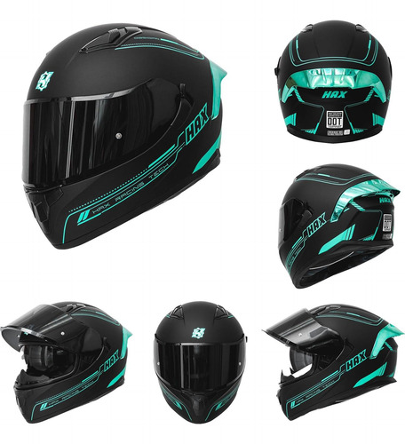 Casco Integral Hax Obsidian Doble Visera Negro Mate Xl