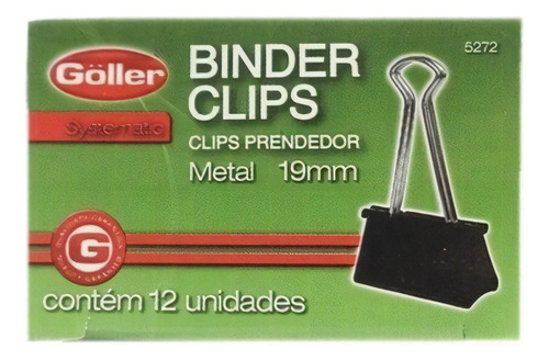 12 Prendedor De Papel Binder Clips De Metal 19mm Grampomol Cor Preto