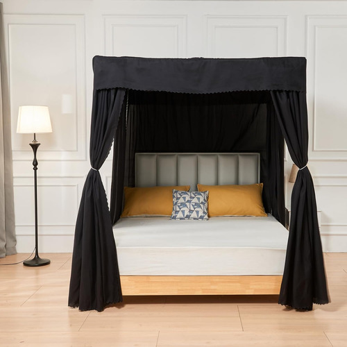 Cortinas De Cama Con Dosel Color Negro 4 Cortinas De Esqui