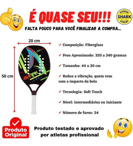 Imagem 2 de 7 de Raquete De Beach Tennis Shark Tour Fibra De Vidro Original