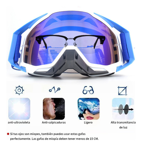 Gafas De Snowboard Motocross Esquí Moto Goggle Protección Uv Lente Azul Claro Armazón Azul
