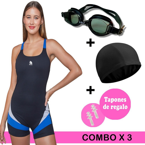 Imagen 1 de 10 de Combo Malla Natacion + Antiparra + Gorro Quickly® Aquagym.