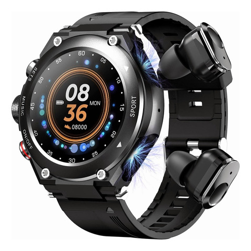 Reloj Inteligente Con Audifonos Bluetooth Rastreador Fitness Color De La Caja Plateado