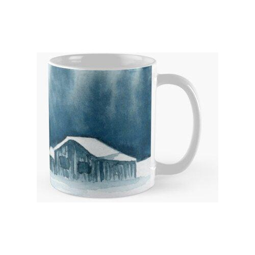 Taza Acuarela Paisaje De Invierno Cabaña Nieve Calidad Premi